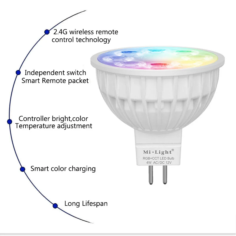 MiLight led bulb 4W GU10 220V Led Lamp Light Dimmable MR16 DC12V RGBCCT Home Decoration Bulb | Лампы и освещение