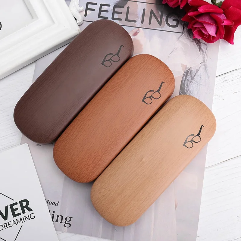 

High Quality Wood Grain Hard Kit Holder Metal Reading Glasses Case for Men and Women PU Leather Eyeglass Box