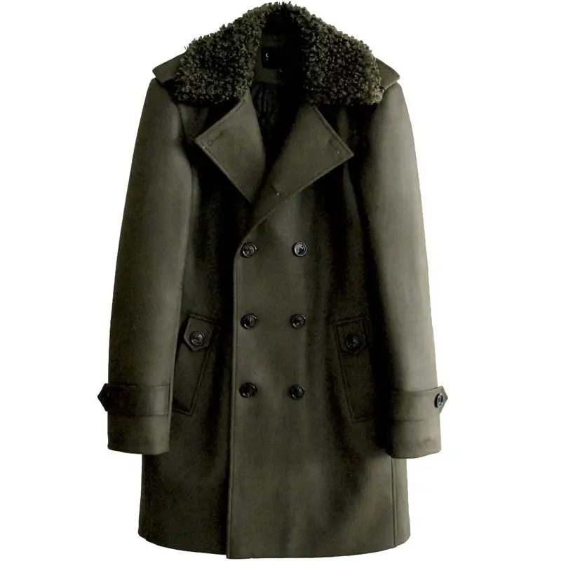 Minglu протектор мужская зимняя куртка с меховой воротник защитой двубортный Тренч