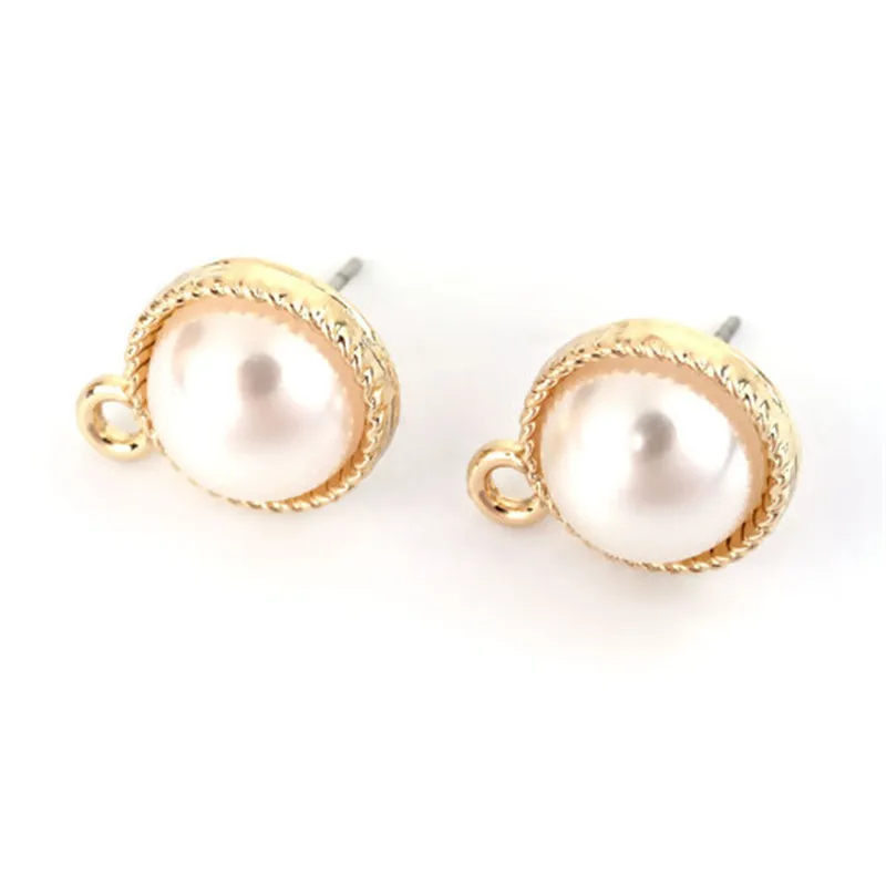 DoreenBeads, цинковый сплав, серьги-гвоздики, фурнитура, Круглый, золотой, белый, акриловый, имитация жемчуга, сделай сам, ювелирное изделие, 10 шт