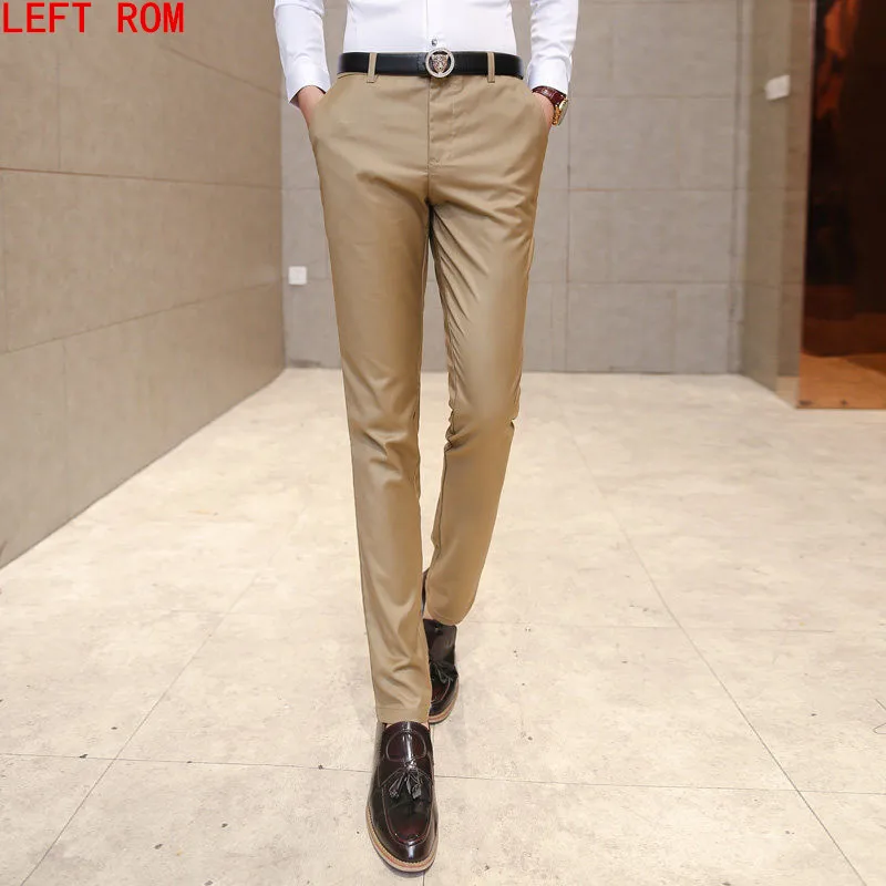 2017 Slim Fit Лето Бизнес Для мужчин деловой костюм Штаны Свадебные Жених брюки 28 ~ 38