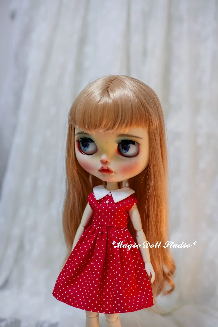 [MG687] 2020 новые Neoblythe кукольные наряды # красный с принтом в горошек платье без