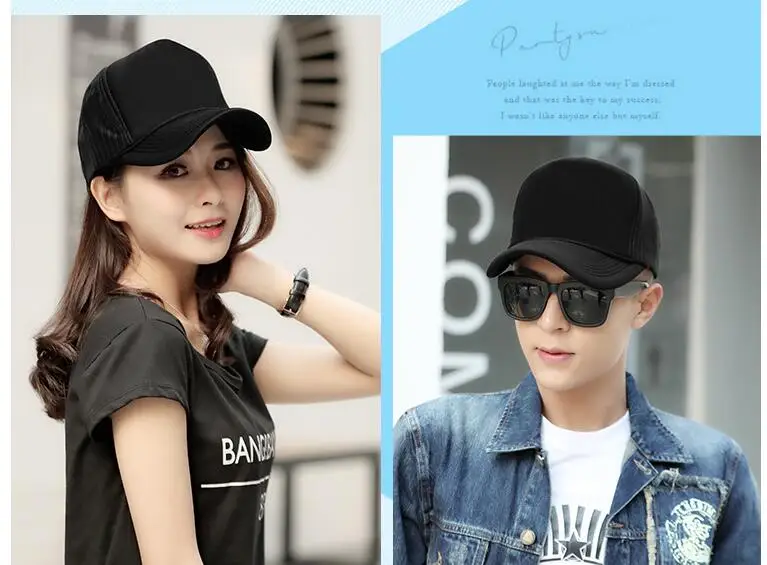 

High Quality Retail Free Printing Letter Hat Custom adult Trucker Cap Black white Baseball hat Summer Active Net Sun Caps Good