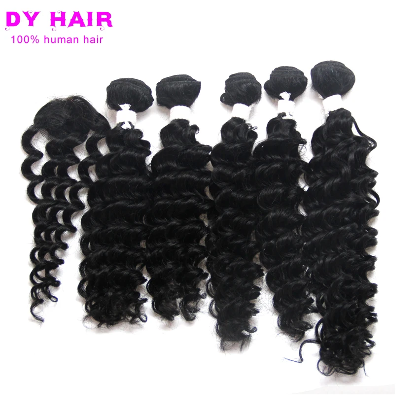 Unprocessed Virgin Jerry Loose Deep Wave Hair With Closure 5 Bundles Curly hair extension with closure |