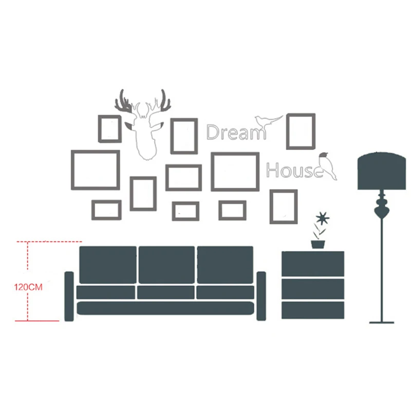 Украшение дома фрески фоторамка комбинированная голова оленя настенная