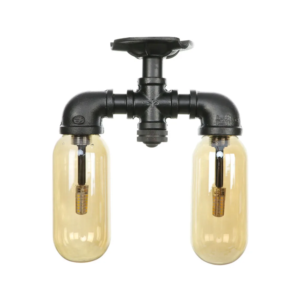 Vintage Industrial Water pipe Ceiling Light Smoked Grey Glass lampshade Lamp with switch Living room bedroom Home Lighting | Лампы и