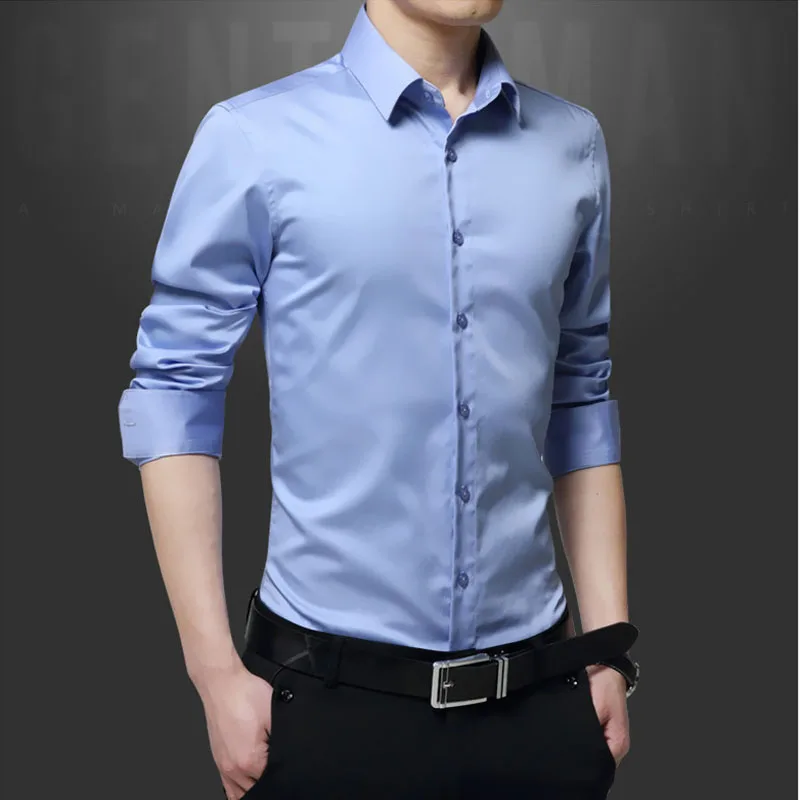 Men's plus size Slim fit shirts 2020 Summer Fashion mercerized cotton long-sleeve dress Men Casual overhemd man | Мужская одежда