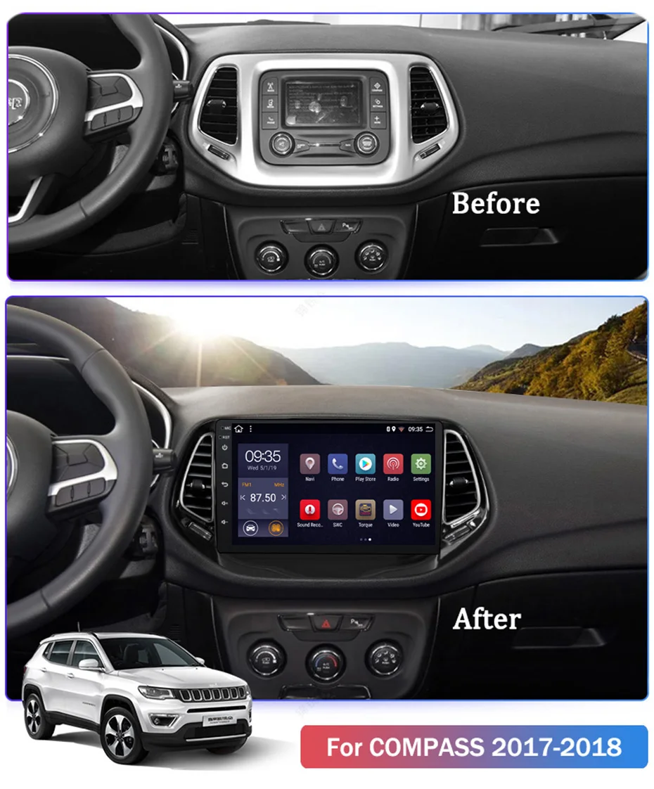 10 1 дюймов 2.5D IPS HD Мульти-сенсорный экран Android8.1 2G RAM 32G ROM NAVI для Jeep Compass 2017-2018 с BT USB WIFI
