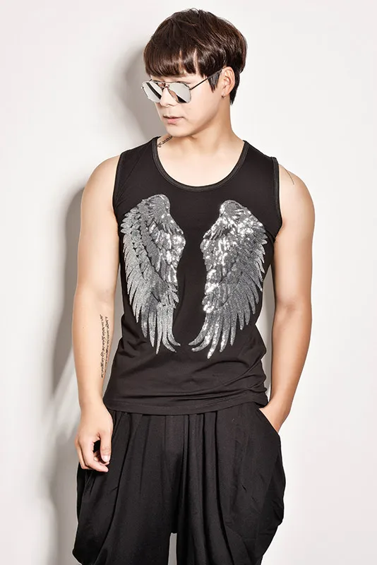 Модный Мужской приталенный жилет без рукавов с блестками для ночного клуба