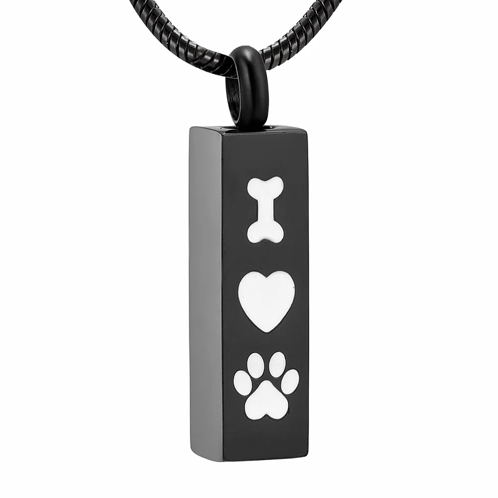 

IJD8001 Pet Dog Paw Charm & Cylinder Memorial Urn Necklace Stainless Steel Keepsake Pendant Ashes Holder Cremation Jewelry