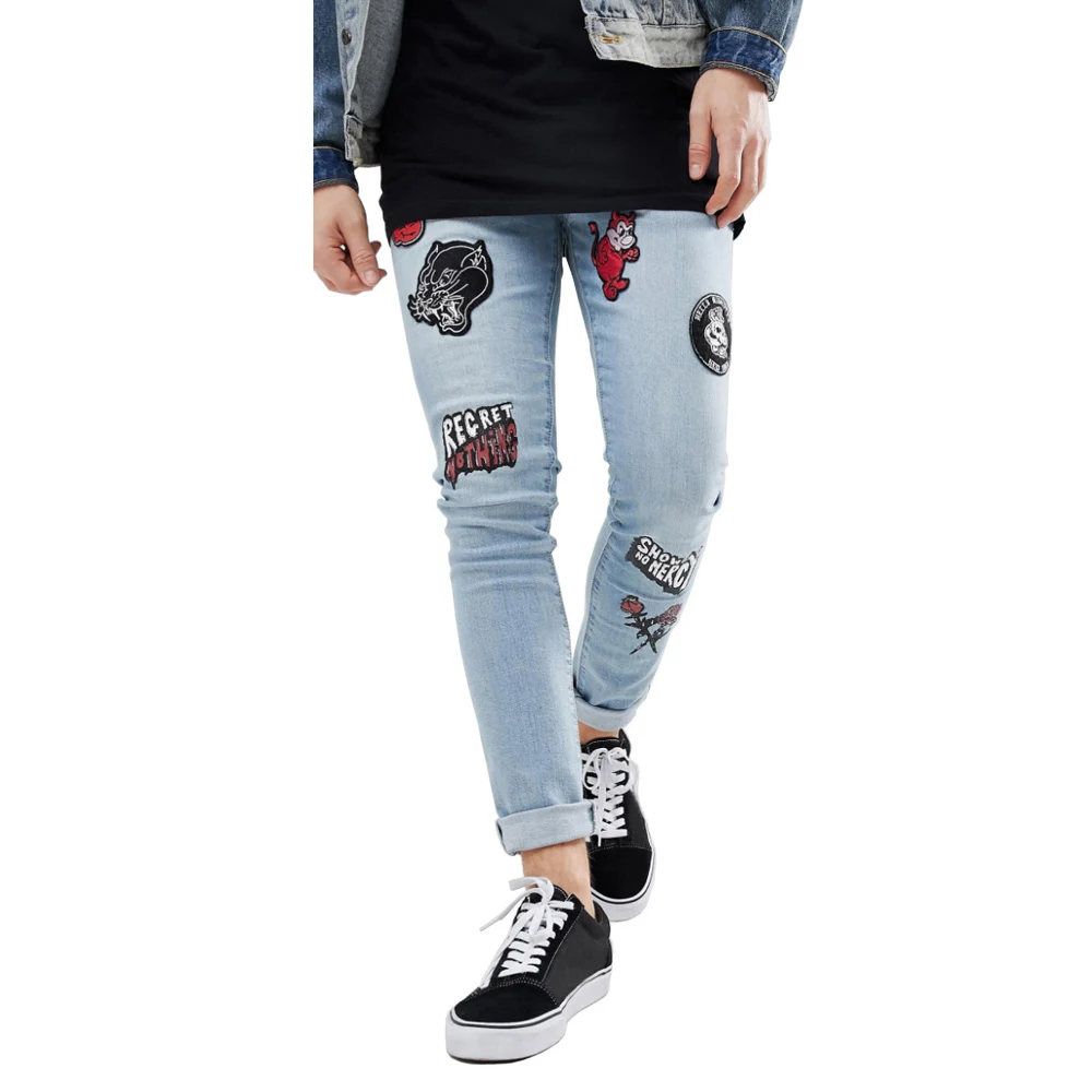 

Men's Skinny Embroidery Fashion Casual Hip Hop Pencil Printed Jeans V1207-001