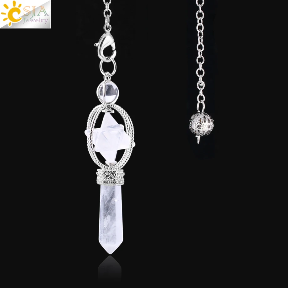 White Crystal CSJA Merkaba придающий маятник кварцевый и из натурального камня Кристалл Розовый Рейки Исцеление Маятник кулон Маятник для радиестезии F770 - Окраска металла: White Crystal