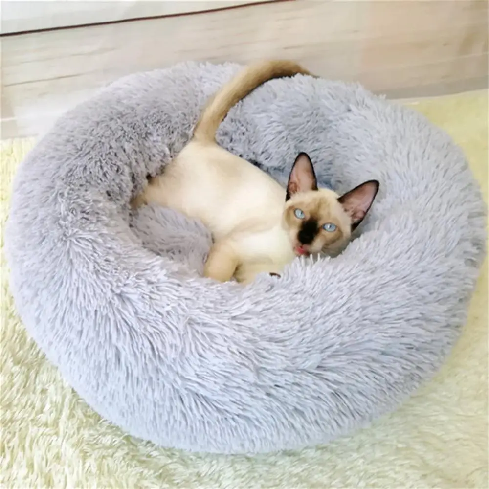 

Long Plush Super Soft Pet Bed Kennel Dog Round Cat Winter Warm Sleeping Bag Puppy Cushion Mat Portable Cat Supply 40/50/60/70cm