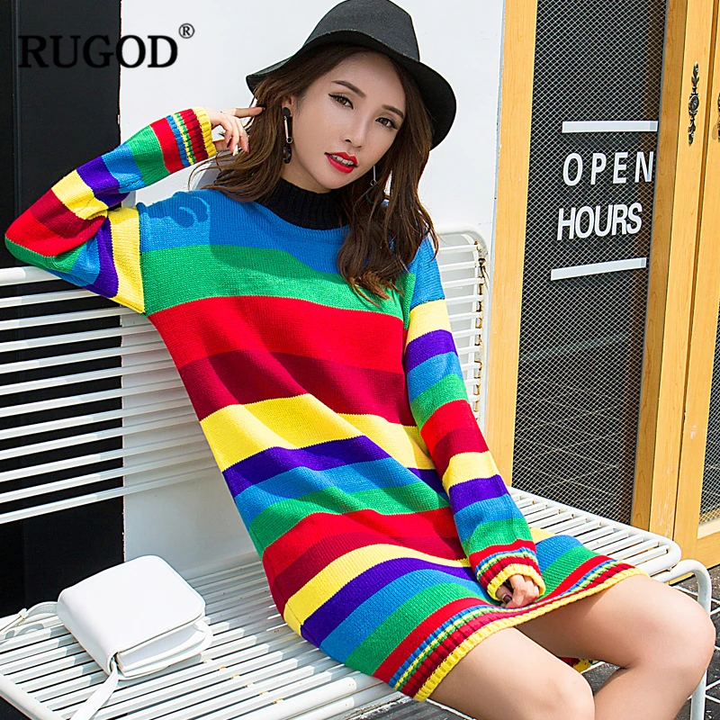 RUGOD модное женское платье в полоску 2018 новый зима стиле преппи свободное с