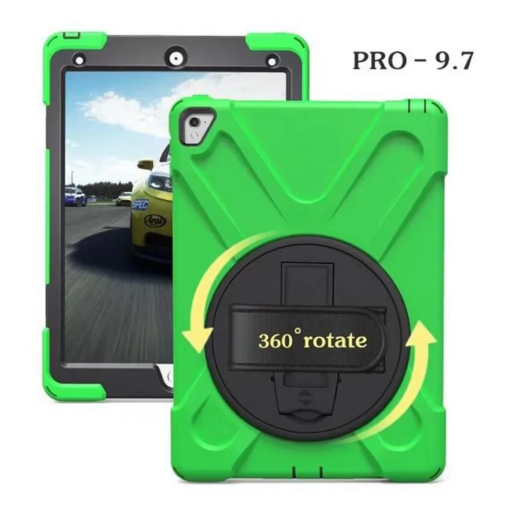 360 градусов вращающийся чехол для iPad Pro 9,7 A1673 A1674 A1675 сверхмощный силиконовый Жесткий ударопрочный чехол для детей чехол+ Флим+ ручка