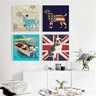 Картина на стену с изображением английского и американского флага собаки, настенные картины в стиле ретро для гостиной, Милый Постер с забавными животными, декоративные картины
