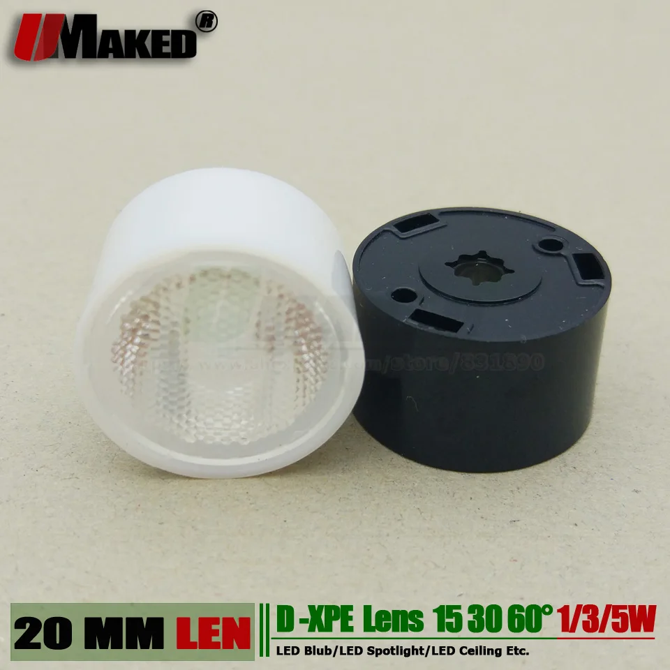 Светодиодный объектив UMAKED 20 мм XPE 3 Вт 5 10 XPL XTE светильник len Angle 15 30 60 PMMA с держателем
