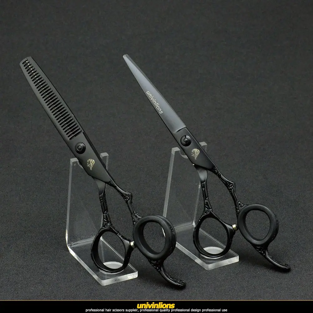Univinlions 6 дюймов черные Выгравированные ножницы для волос парикмахерские