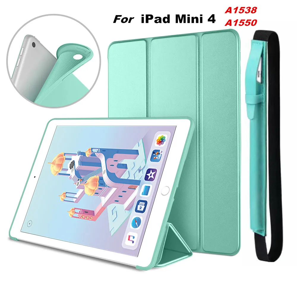 for iPad Mini 4 Ultra Slim Lightweight Smart Case Trifold Stand with Flexible Soft TPU Back Cover mini4 A1538 A1550 | Компьютеры и