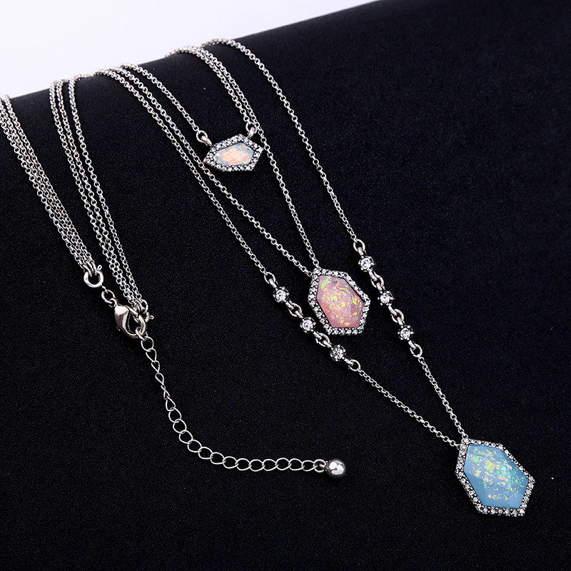 Серебряная цепочка многослойное ожерелье ручная работа геометрические