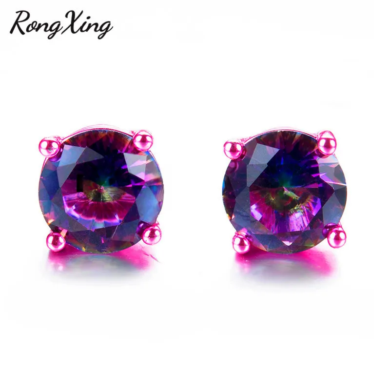 RongXing Романтические Розовые Золотые заполненные серьги-гвоздики Mystic Rainbow женская