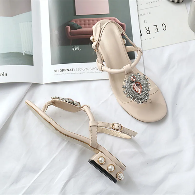 Chaussures femme ete 2018 Стразы цепи стринги сандалии с кристаллами de verano para mujer Белый