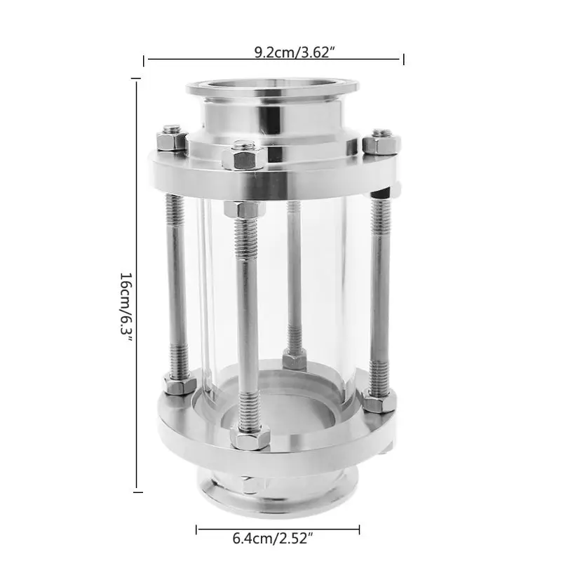 

2 "Tri Clamp Clover Flow Sight Glass Diopter For Home Brew Diary Product Stainless Steel Sanitary Pipe Fitting OD 64mm