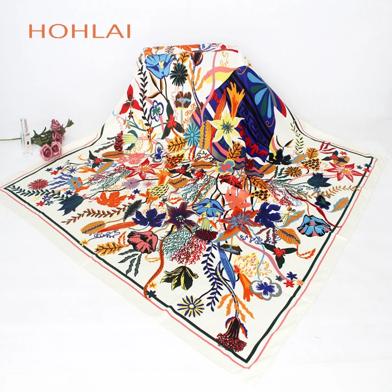 

100% Twill Silk Scarf Women Print Shawl Echarpe Fourlard Femme Square Scarves For Women Hijab Bandanas Bufandas Mujer 130*130cm