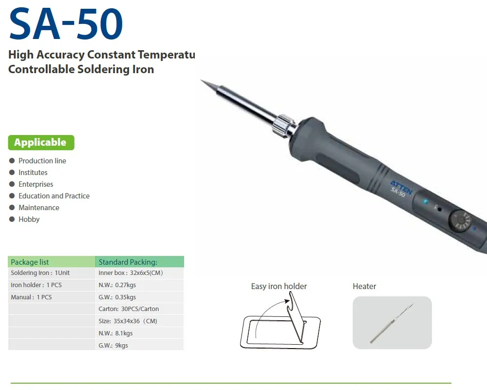 ATTEN SA-50 паяльник EU plug пистолет паяльники AC220V 50 Вт термостатическое управление Регулируемый Электрический сварочное оборудование стенд