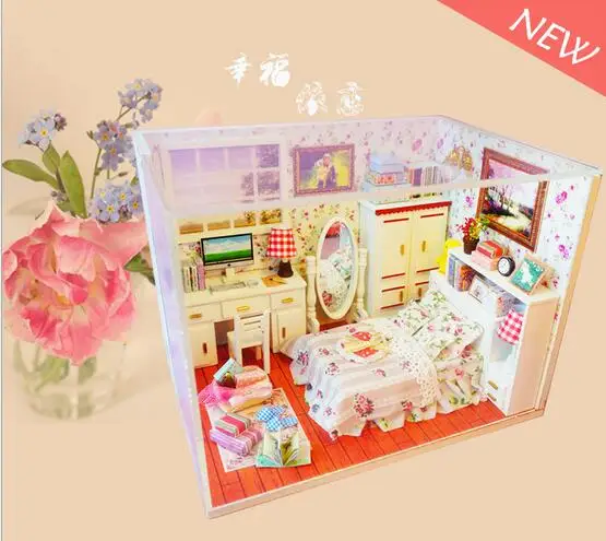M004 diy Кукольный миниатюрный деревянный кукольный домик для спальни включает