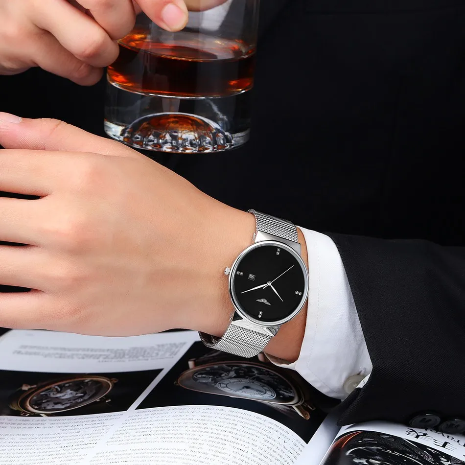 

relogio masculino New Fashion Simple GUANQIN Male Watches Stainless Steel Mesh Band Quartz Watch Men Sport Waterproof Wristwatch