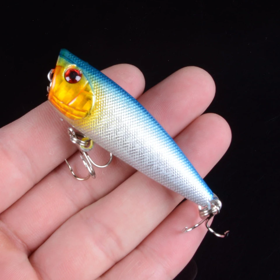 

1pcs 6cm 6.9g Fishing Lure Topwater Popper Crankbait Hard Bait Floating Lures Treble Hooks With 3D Eyes