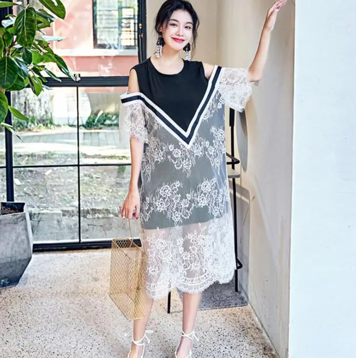 

2019 Stylish Designer Loose Dress Summer Lace Patchwork Swing Ladies Dresses Vestidos De Verano