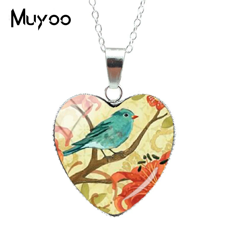 Новые красивые птицы винтажная картина маслом подвеска в форме сердца ожерелье
