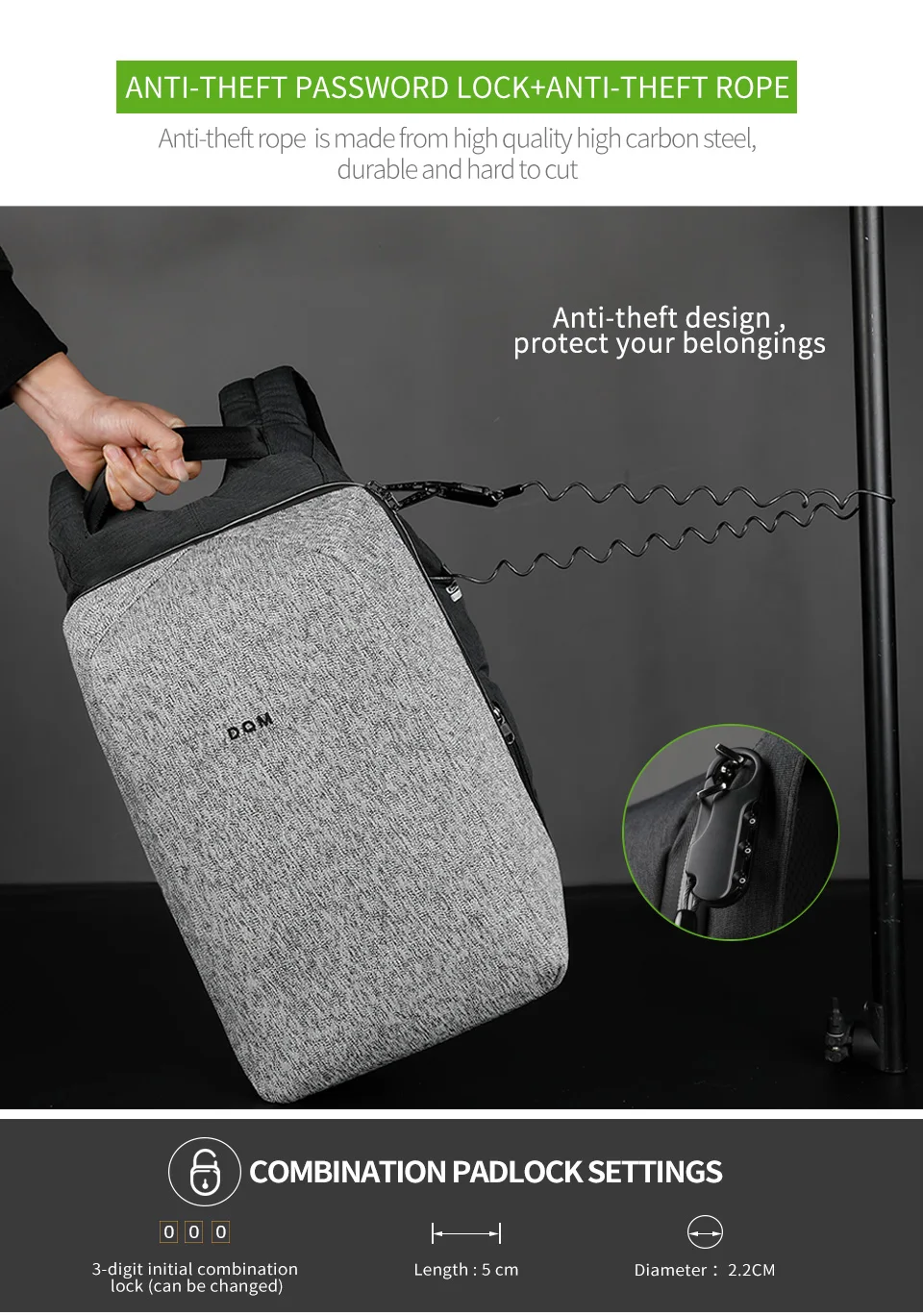 DQM устойчивые к порезам рюкзаки mochila USB 15,6 для ноутбука дорожная Противоугонная сумка водонепроницаемый рюкзак для мужчин