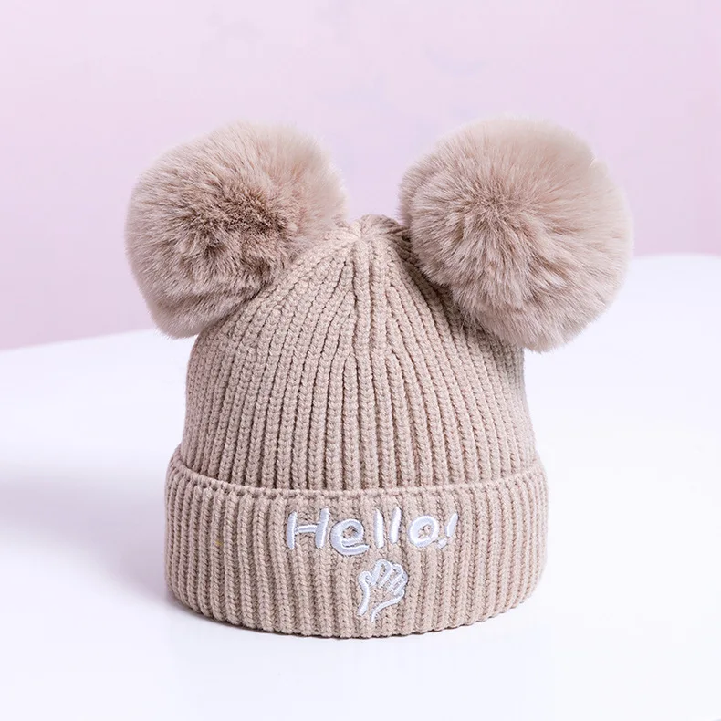 Letter Beige Модная шапка, новые зимние детские шапочки, вязаные теплые наушники, шапочка, шапка унисекс, шапка s для мальчиков и девочек, шапка Enfant, шапка для маленьких девочек - Цвет: Letter Beige