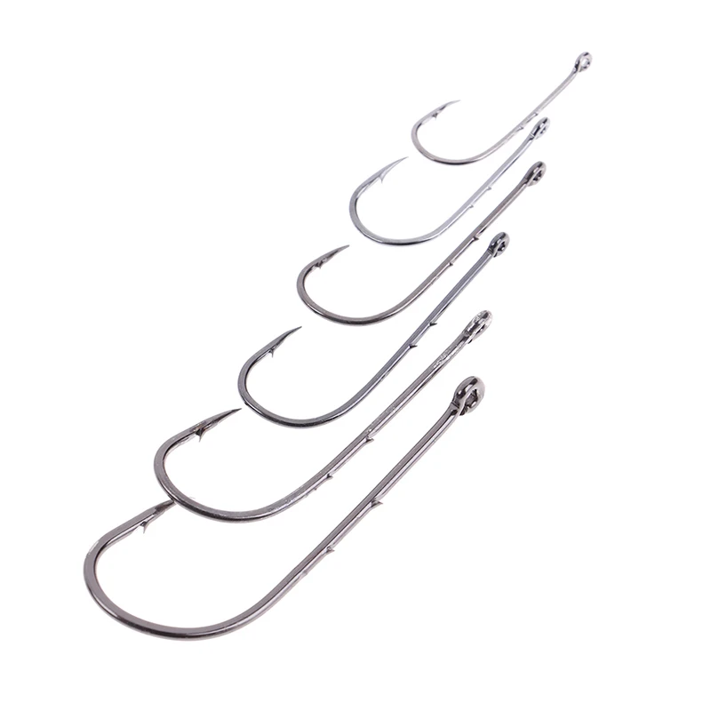 50Pcs Carbon Steel Fishing Hooks Off Set Sliced Long Barbed Shank Bait Holder Hook 9 Sizes | Спорт и развлечения