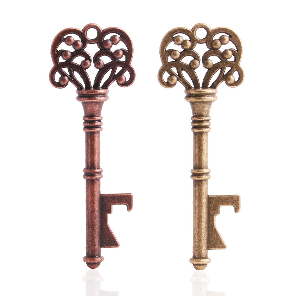 

SWEET BELL 5pcs Vintage Metal Filigree Flower Bottle Opener Key Pendant Charms DIY Handmade Key Charms for Jewelry Making 5A818