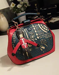 [ New ] The new hollow shoulder bag color suture retro pony Doctor Bag | Багаж и сумки