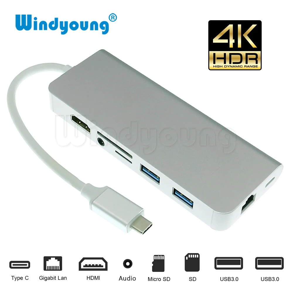 

USB 3.1 Type C Hub to 4K HDMI 3.5mm Audio RJ45 Gigabit Ethernet Adapter with Type C PD Charging SD TF Card Reader USB 3.0 Hub