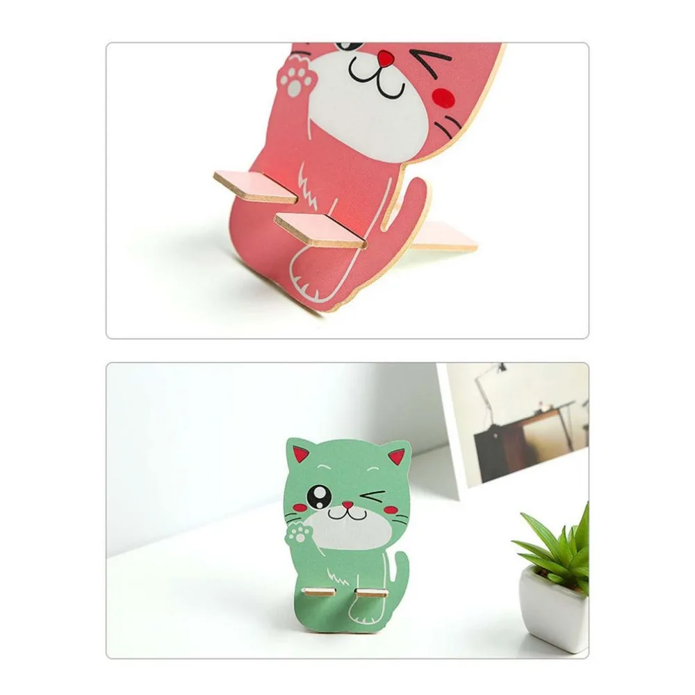Держатель для мобильного телефона с милым мультяшным котом деревянный держатель