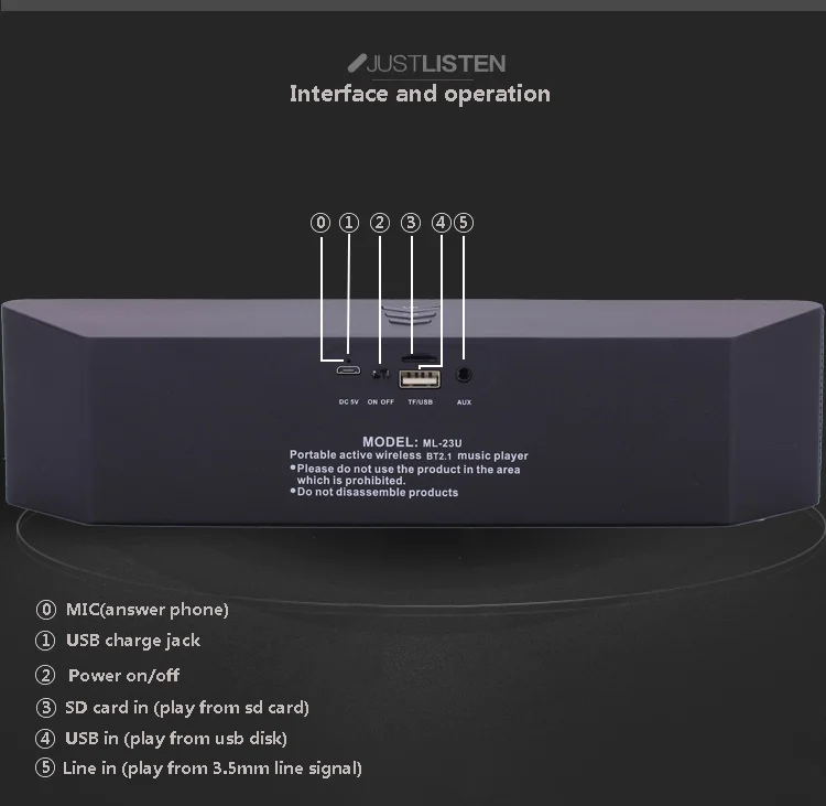 С FM антенной Bluetooth динамик беспроводной портативный стерео сабвуфер USB TF mp3 плеер