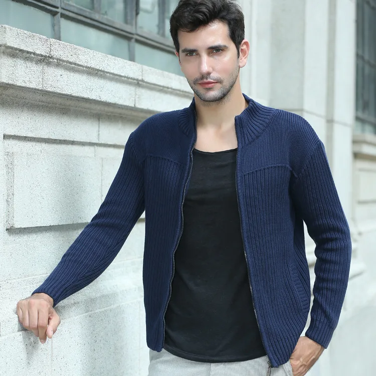 Royal Blue Мужские вязаные свитера модный кардиган хлопок Повседневный Полный кардиган на молнии куртка мужская длинная открытая без пуговиц черная весна - Цвет: Royal Blue