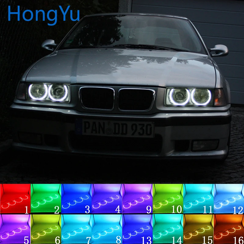 Фары многоцветные RGB LED Ангельские Глазки Halo Ring Eye DRL RF пульт дистанционного
