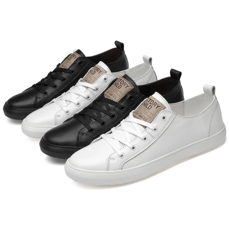 

2021 Fashion Men's Casual Shoes Genuine Leather Breathable Lace-Up Shoe Man Sneakers classics Black White Platform Shoes For Men