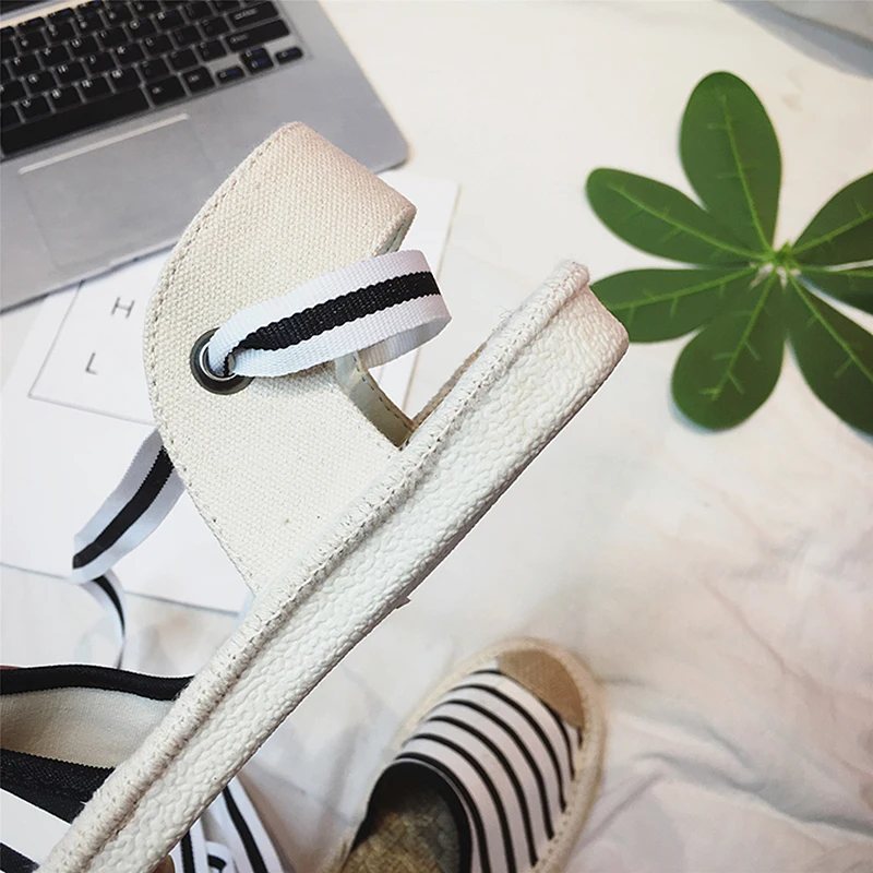 Холст espadrille Женские туфли-лодочки Ремешок на щиколотке Конопля снизу в рыбацком