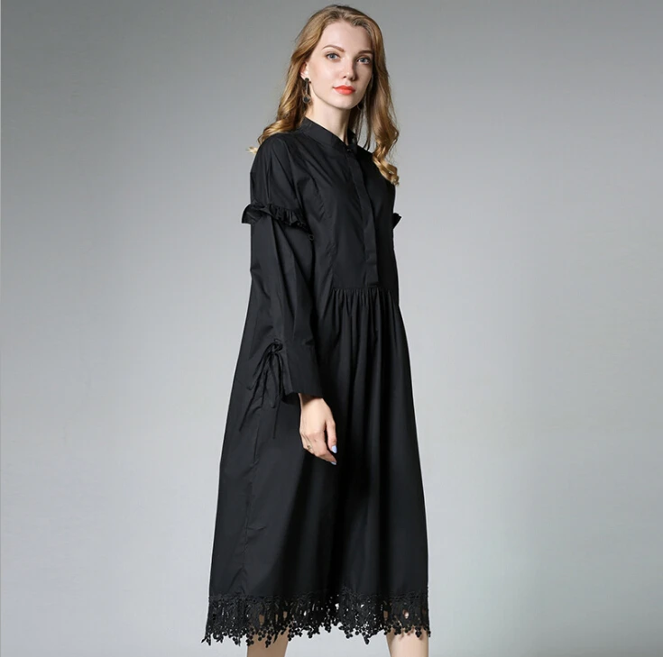 

Ladies Autumn Oversize Sexy Shirt Dresses Women Fall Cotton Plus sizeWhite Long Sleeve lace ruffles Casual Office femme Vestidos