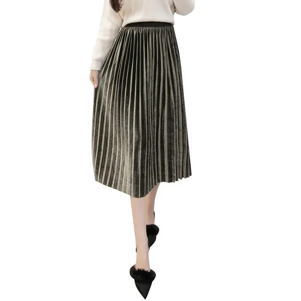 

Autumn Winter Women High Waist Pleated Velvet Skirt 2018 Hot Lady Casual Party Elegant Elastic All-match Black Pink Skirts D99