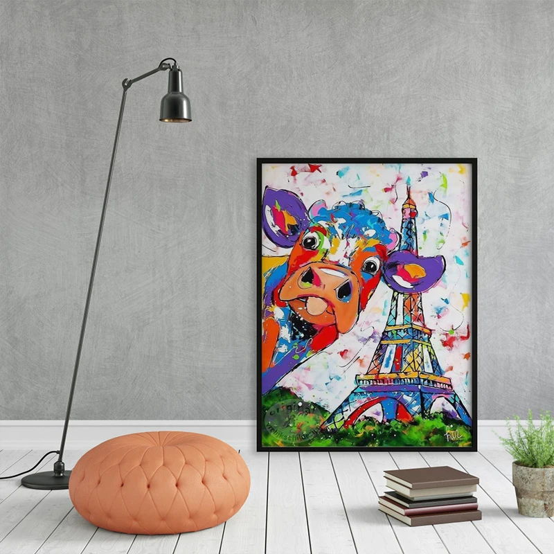 Красочные коровы башня картины маслом Печать на холсте абстрактные настенные