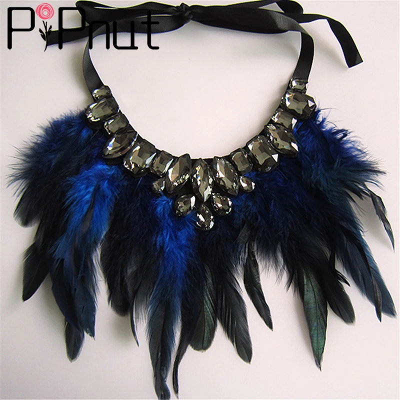 Европа и США преувеличены ложные воротник мода перо ожерелье стекла украшений.
